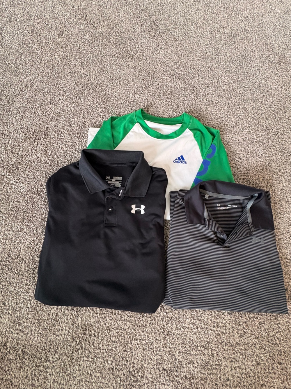 Two Under Armour Black Polos and Long sleeve Adidas
